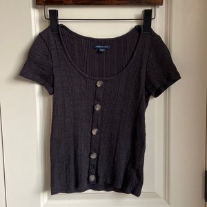 Black button up short sleeve Tee shirt